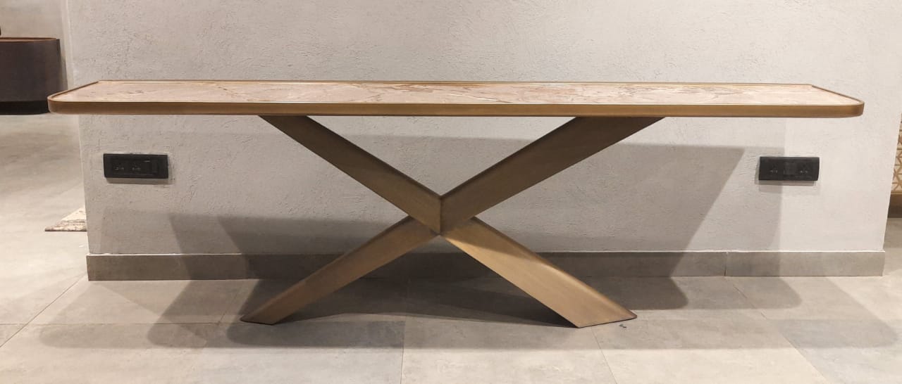 X- Console metal base and marble top (IND Dash Bespoke)
