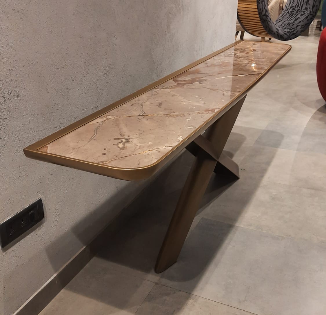 X- Console metal base and marble top (IND Dash Bespoke)