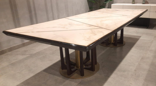 10 seater dining table with marble and gold inlay (10*4) (IND (Dash Bespoke))