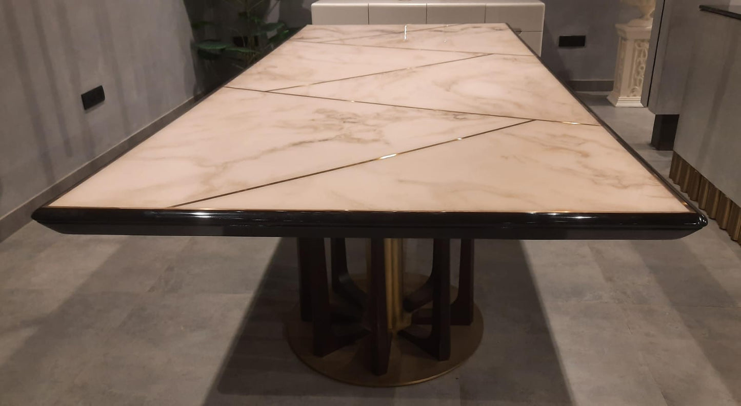 10 seater dining table with marble and gold inlay (10*4) (IND (Dash Bespoke))