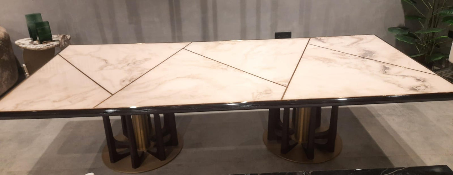 10 seater dining table with marble and gold inlay (10*4) (IND (Dash Bespoke))