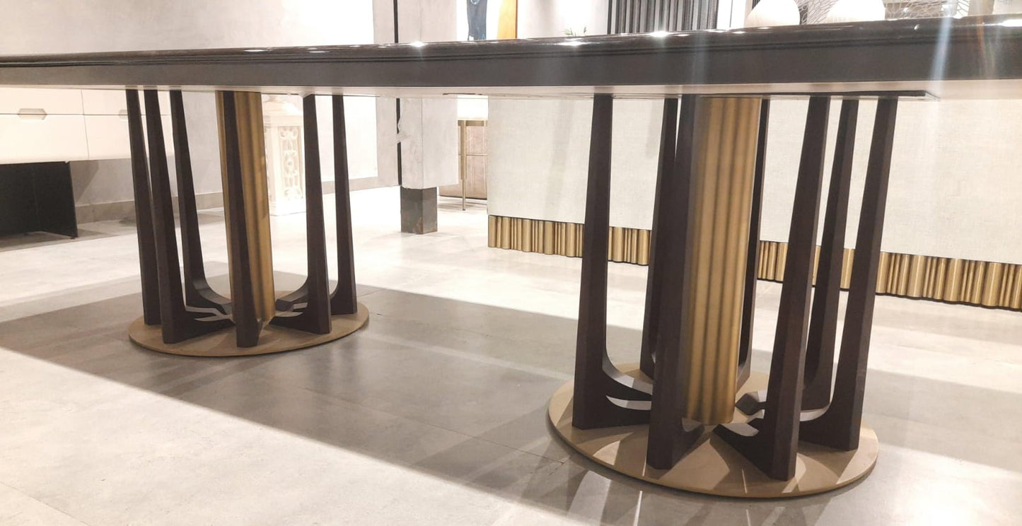 10 seater dining table with marble and gold inlay (10*4) (IND (Dash Bespoke))